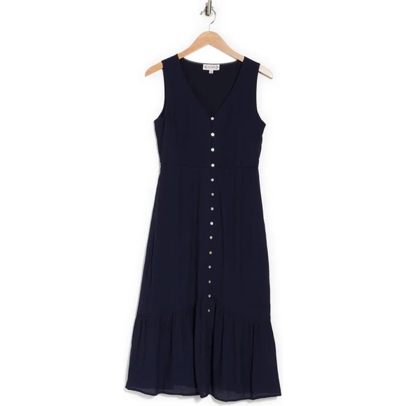 Nanette Lepore Womens Navy Button Front Midi Dress Size 4 - Picture 3 of 7